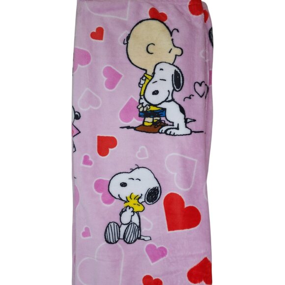 Peanuts Snoopy Charlie Soft Plush Throw Blanket 50"x70" Pink Hearts Valentines - Picture 4 of 10